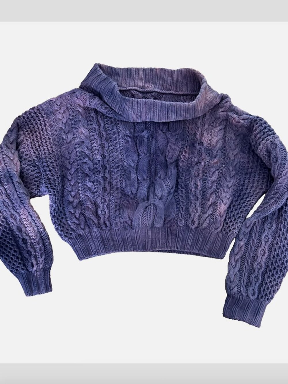 Hand Knit Botanical Dye Cotton Sweater Open Neck Crop Cable Tie Dye OOAK S
